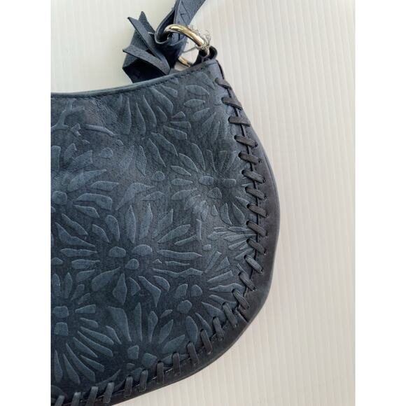 Vintage Carlo D'Santi Geanuine Leather Blue Shoulder BagTooled Leather Handbag - Picture 3 of 16